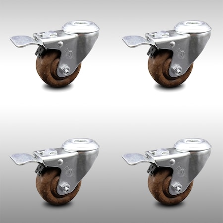 Service Caster 3 Inch SS High Temp Glass Filled Nylon Bolt Hole Caster Set with Lock Brake SCC SCC-SSBHTTL20S314-GFNSHT-4